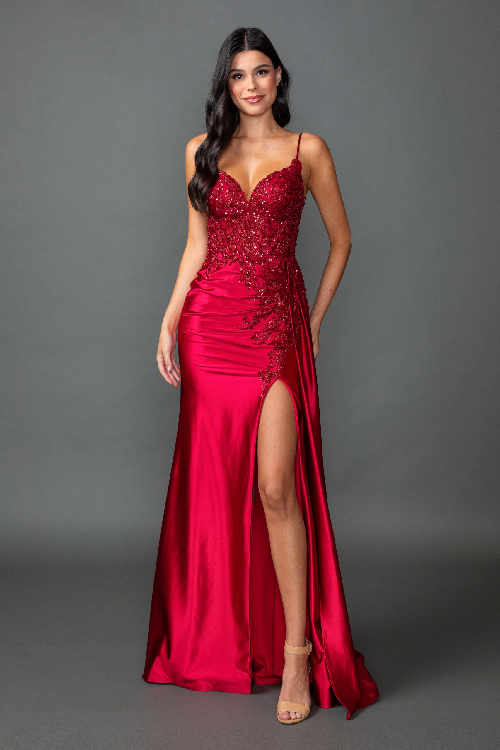 Sequin Applique Bodice Prom Dress with Spaghetti Straps –  princesstunkara.com