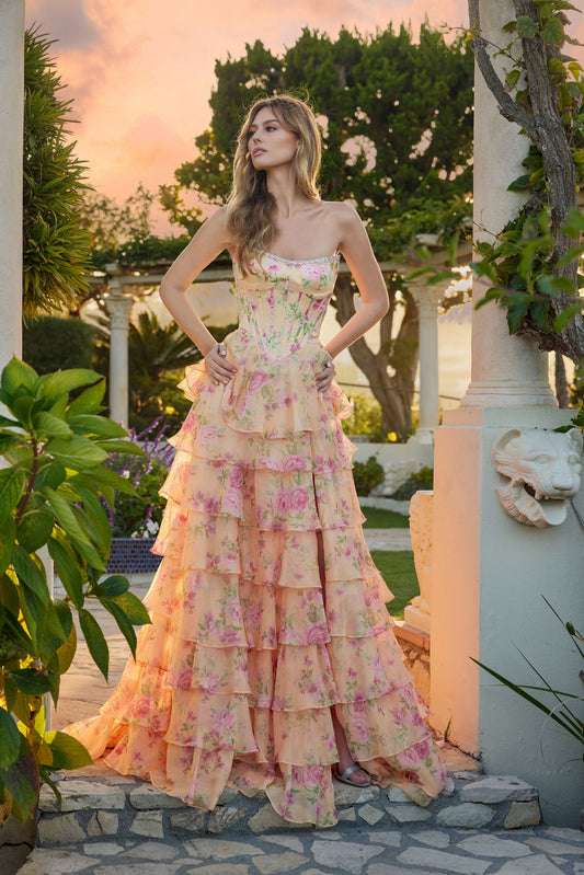 Floral tiered gown