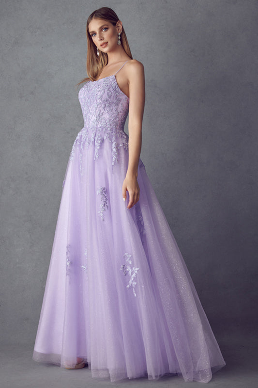 Floral applique tulle prom ball gown