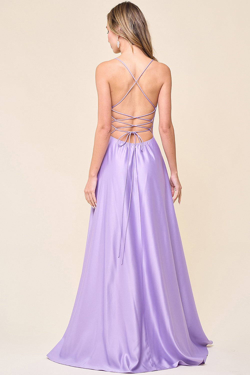High Leg Slit A Line Satin Maxi Dress