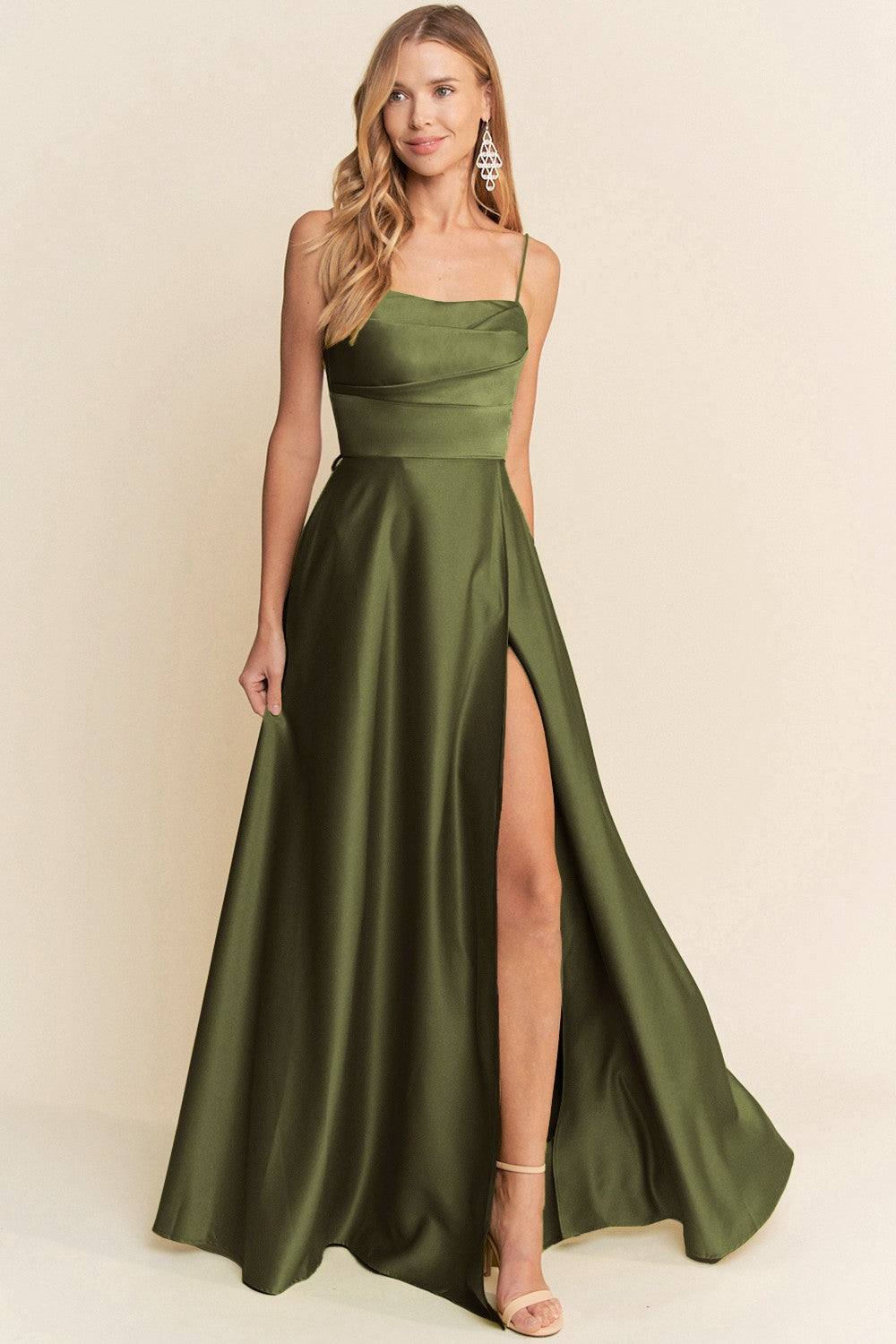 High Leg Slit A Line Satin Maxi Dress