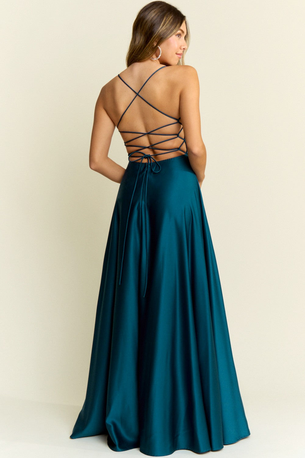 High Leg Slit A Line Satin Maxi Dress