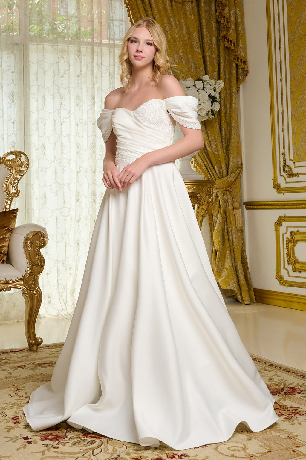 Beads Satin Wedding Gown