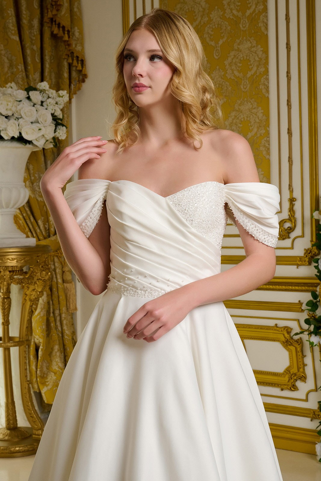 Beads Satin Wedding Gown