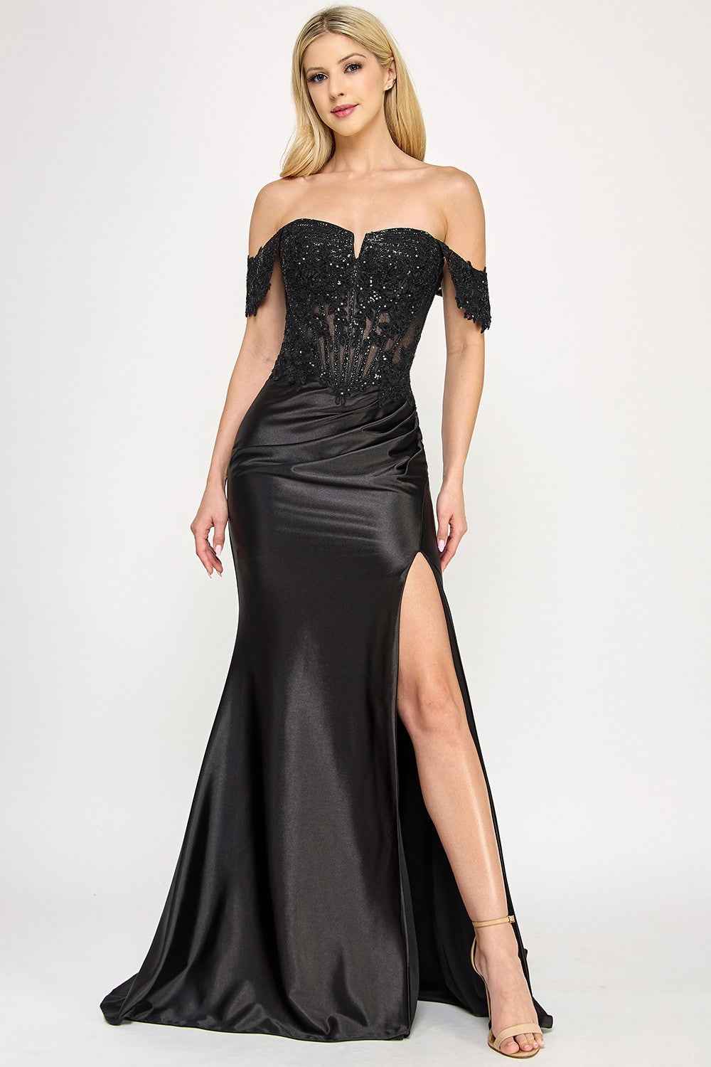 Embellished Off Shoulder Long Dress