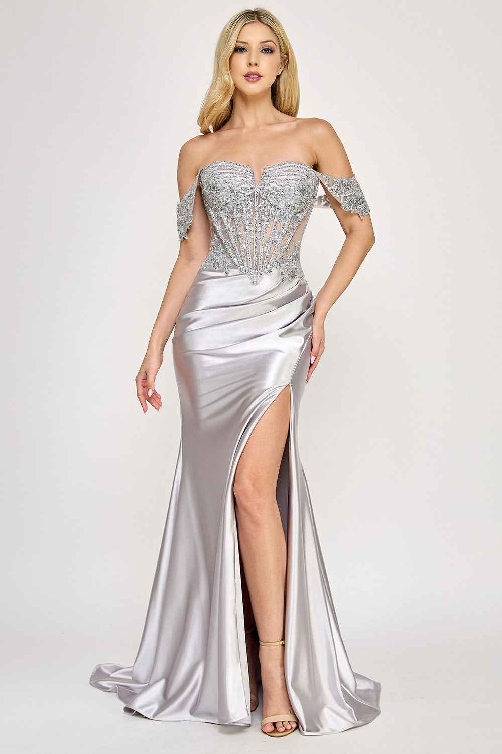 Embellished Off Shoulder Long Dress