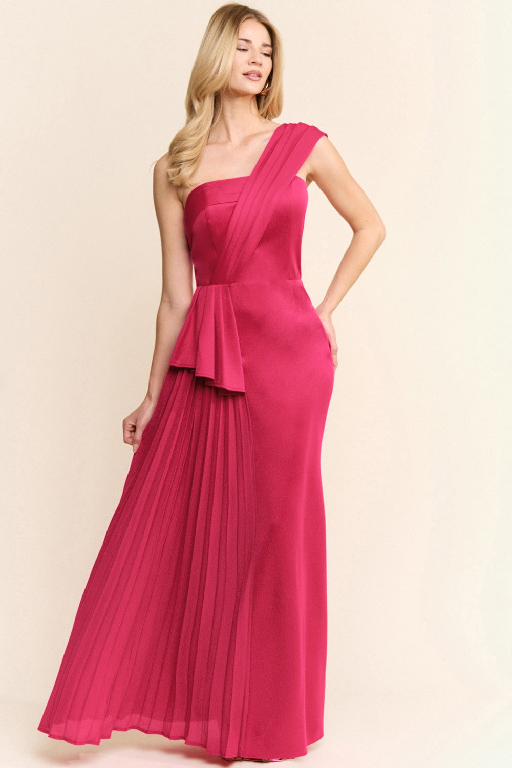 Pleated Ruffle Detail Maxi Dress