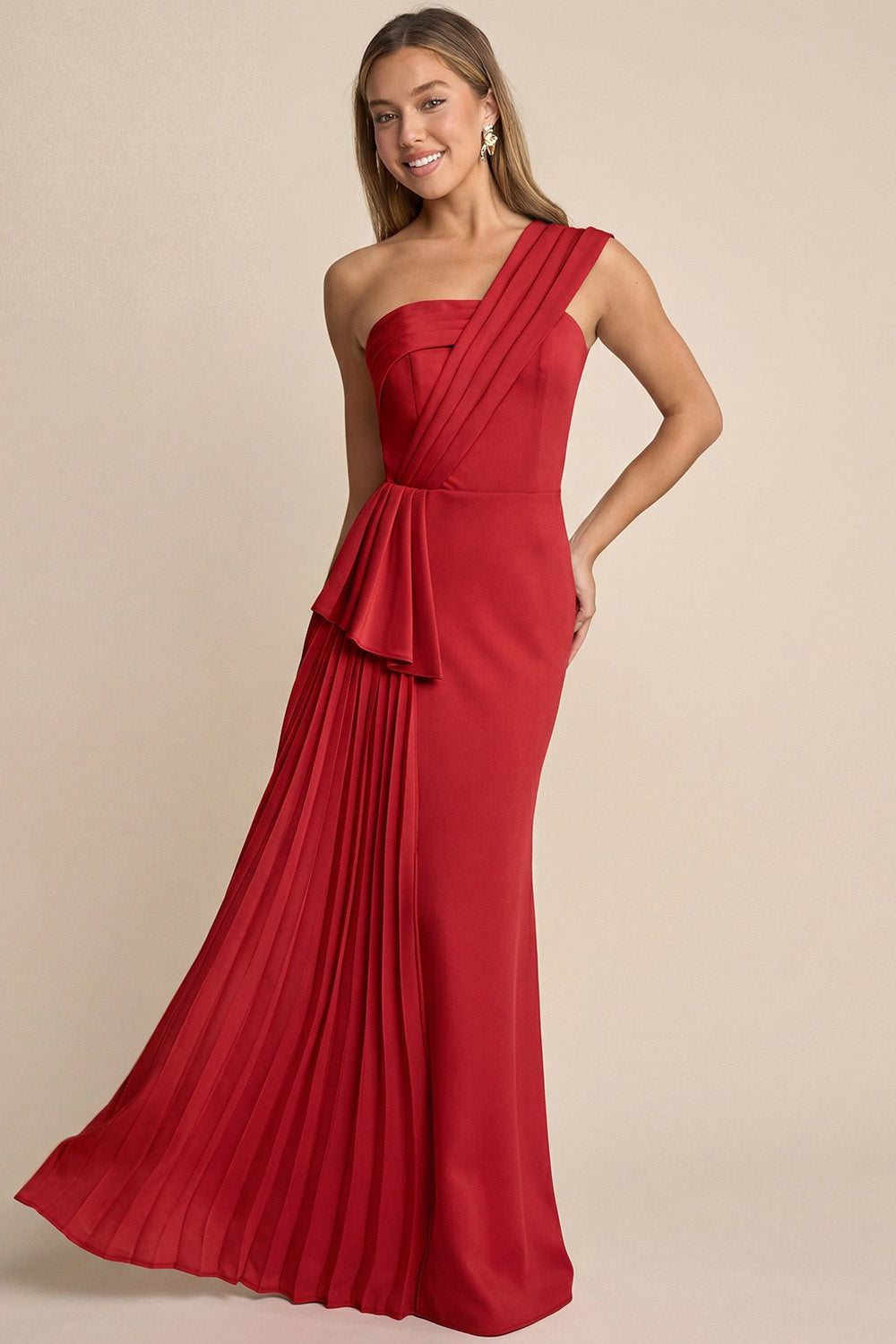Pleated Ruffle Detail Maxi Dress