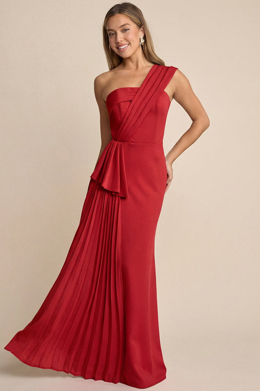 Pleated Ruffle Detail Maxi Dress