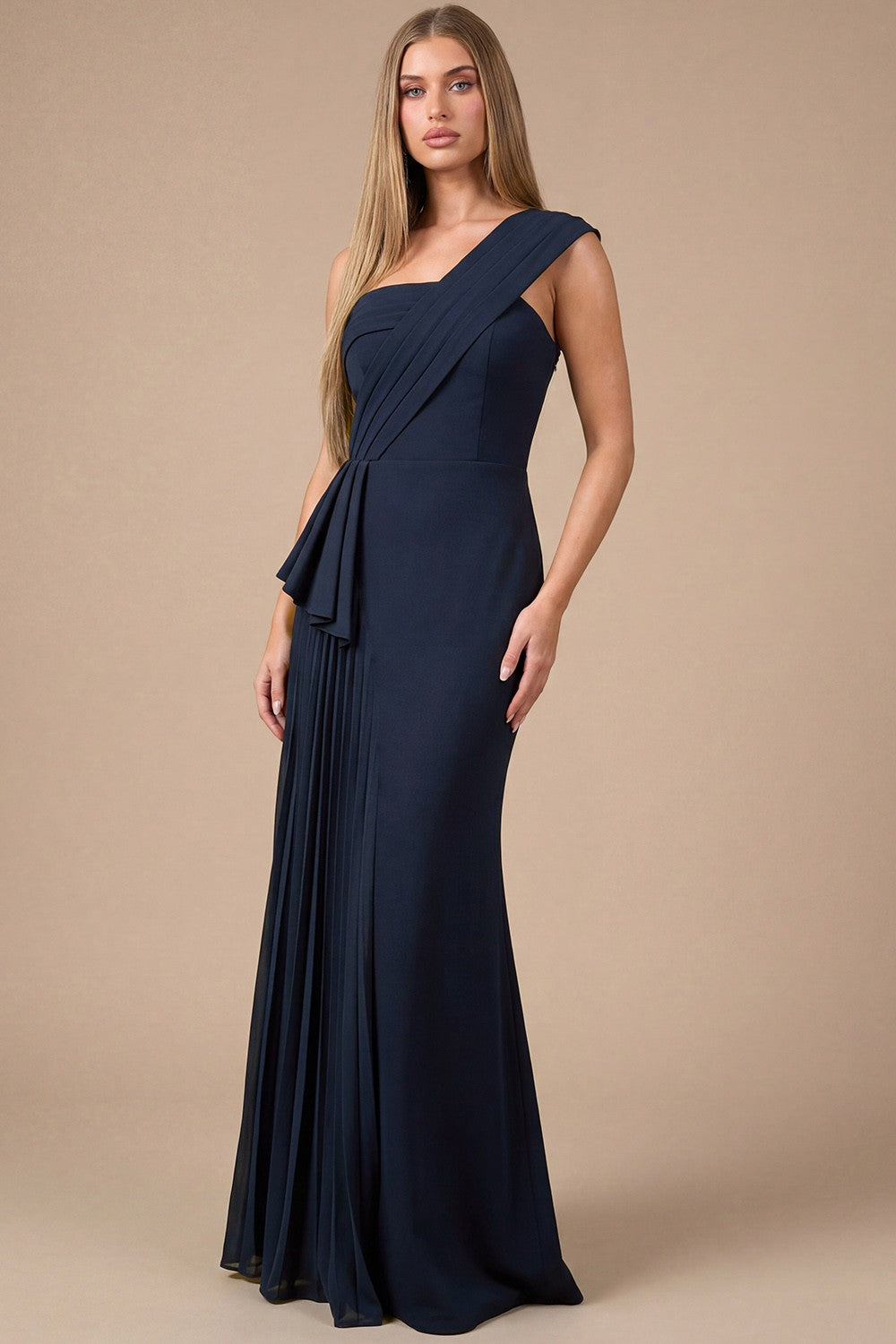 Pleated Ruffle Detail Maxi Dress