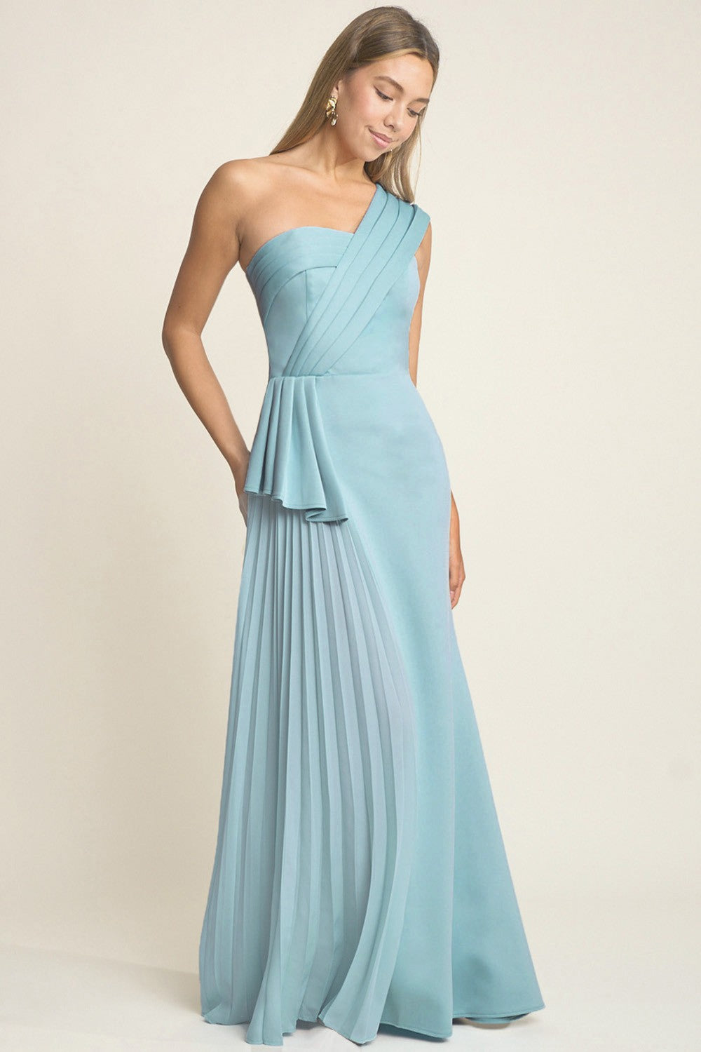Pleated Ruffle Detail Maxi Dress