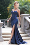 Pleated Trumpet Solid Long Dress