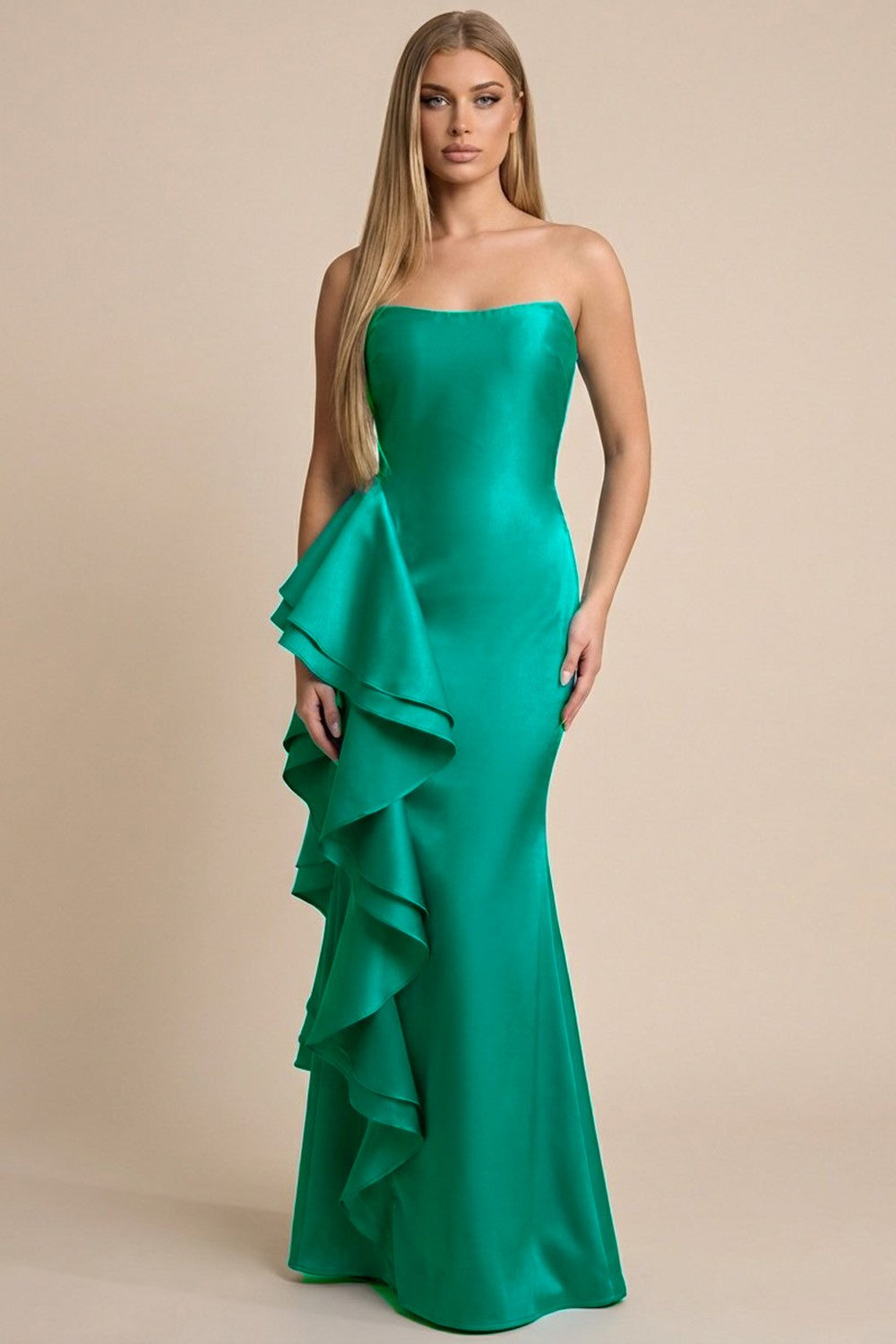Front Cascade Ruffle And Slit Maxi Dress