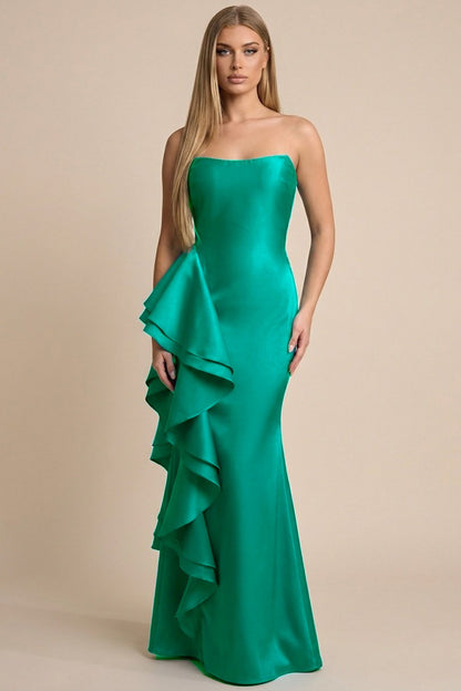 Front Cascade Ruffle And Slit Maxi Dress