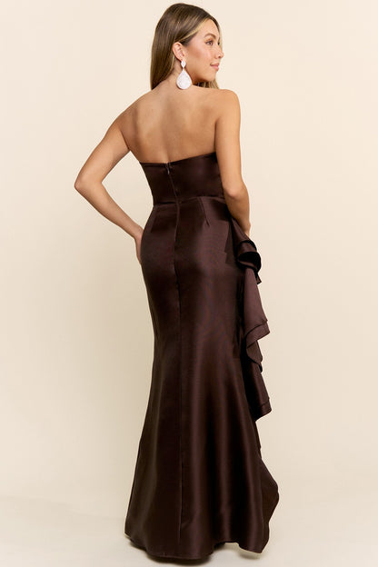 Front Cascade Ruffle And Slit Maxi Dress