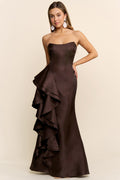 Front Cascade Ruffle And Slit Maxi Dress
