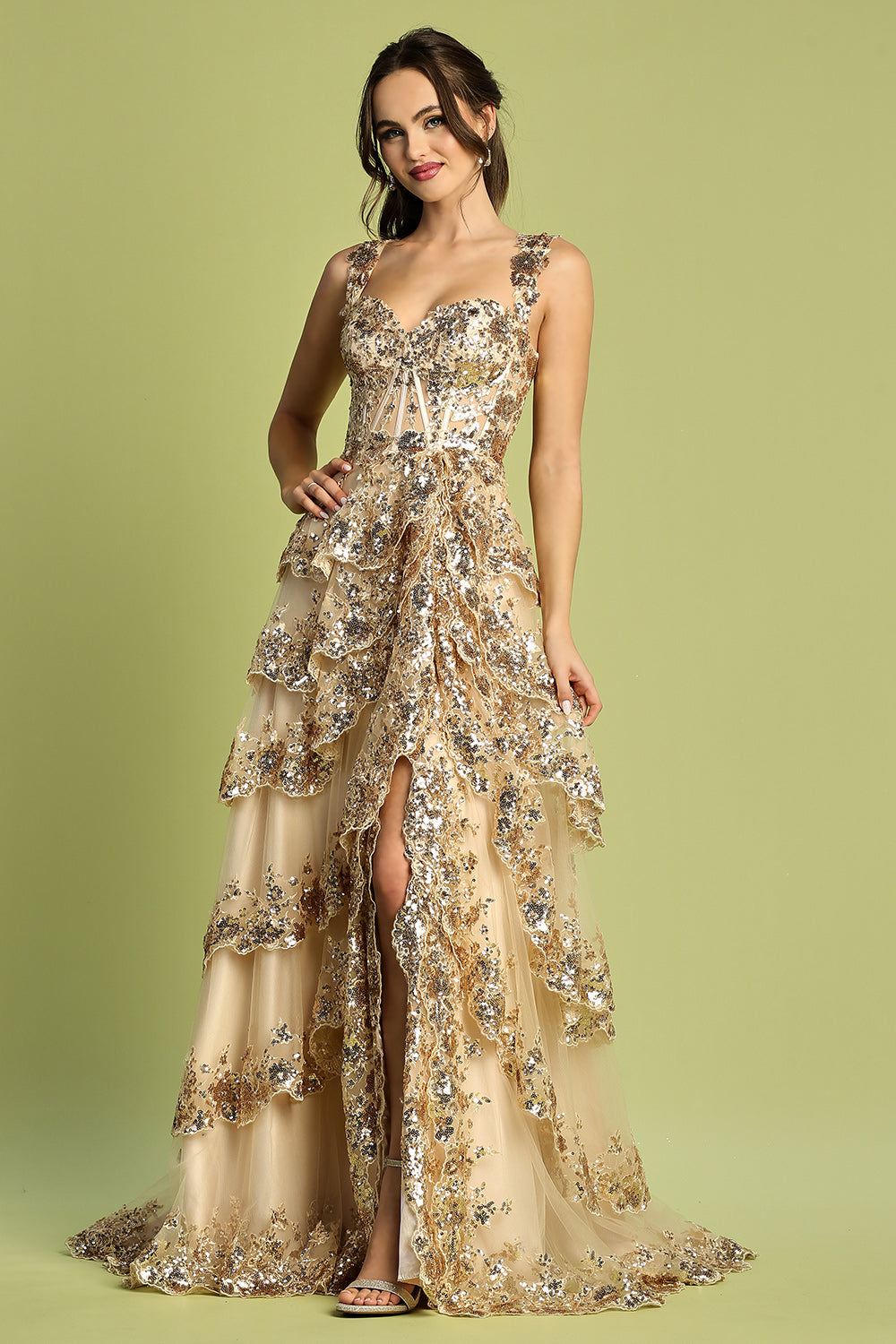 TIERED RUFFLE A LINE DRESS