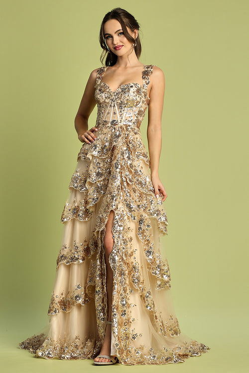 TIERED RUFFLE A LINE DRESS