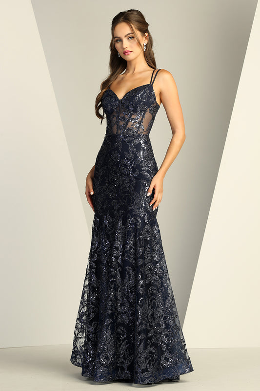 SEQUIN PRINTED FITTED GOWN