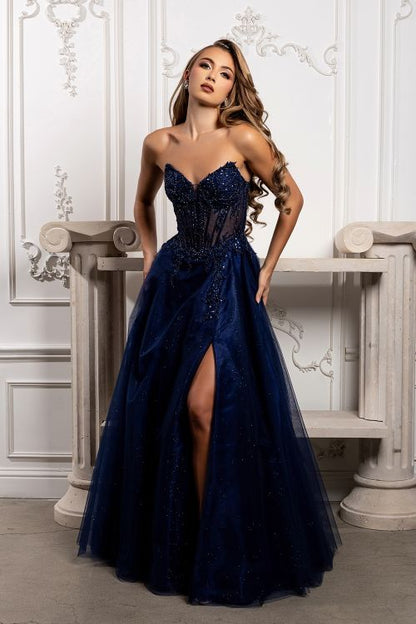 Strapless sweetheart neckline, embellished  & glimmering