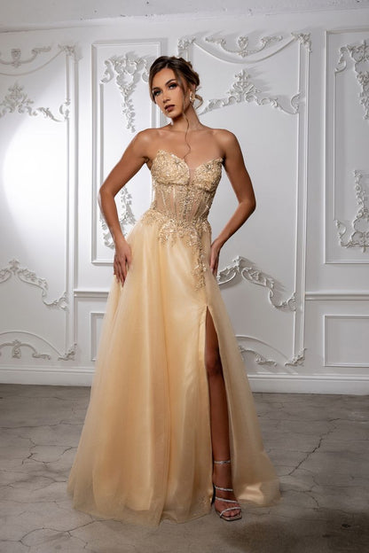 Strapless sweetheart neckline, embellished  & glimmering