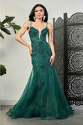 Spaghetti Strap Glitter V-Neck Prom Dress