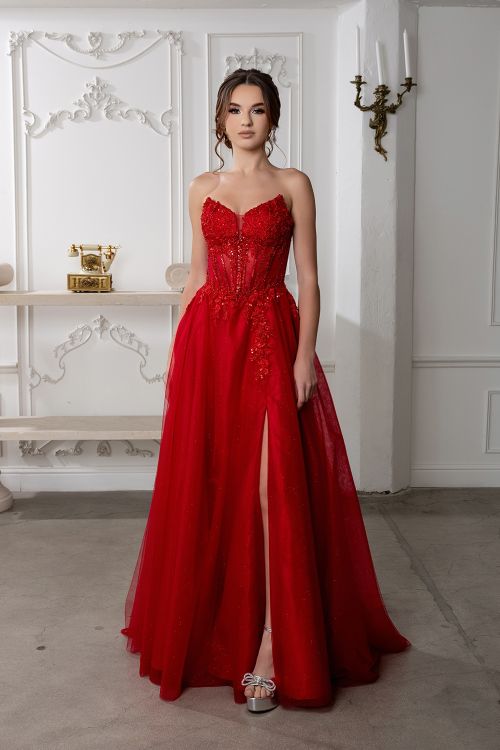 Strapless sweetheart neckline, embellished  & glimmering