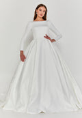 Robe de mariée longue en polyester à manches longues coupe classique