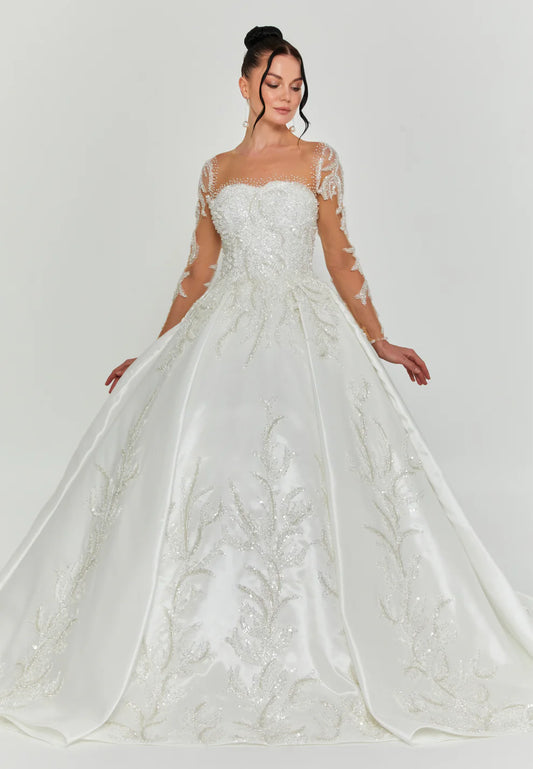 Long Sleeve Maxi Polyester Regular Wedding Dress