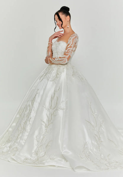 Long Sleeve Maxi Polyester Regular Wedding Dress