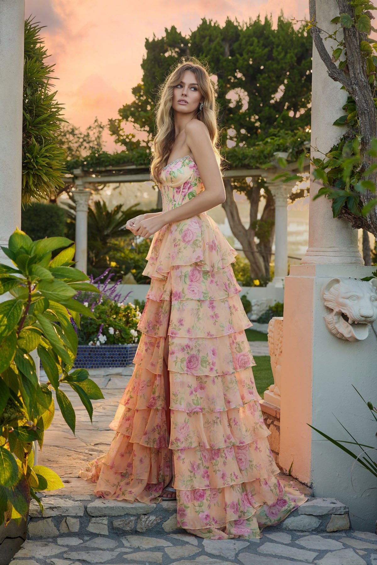 Floral tiered gown