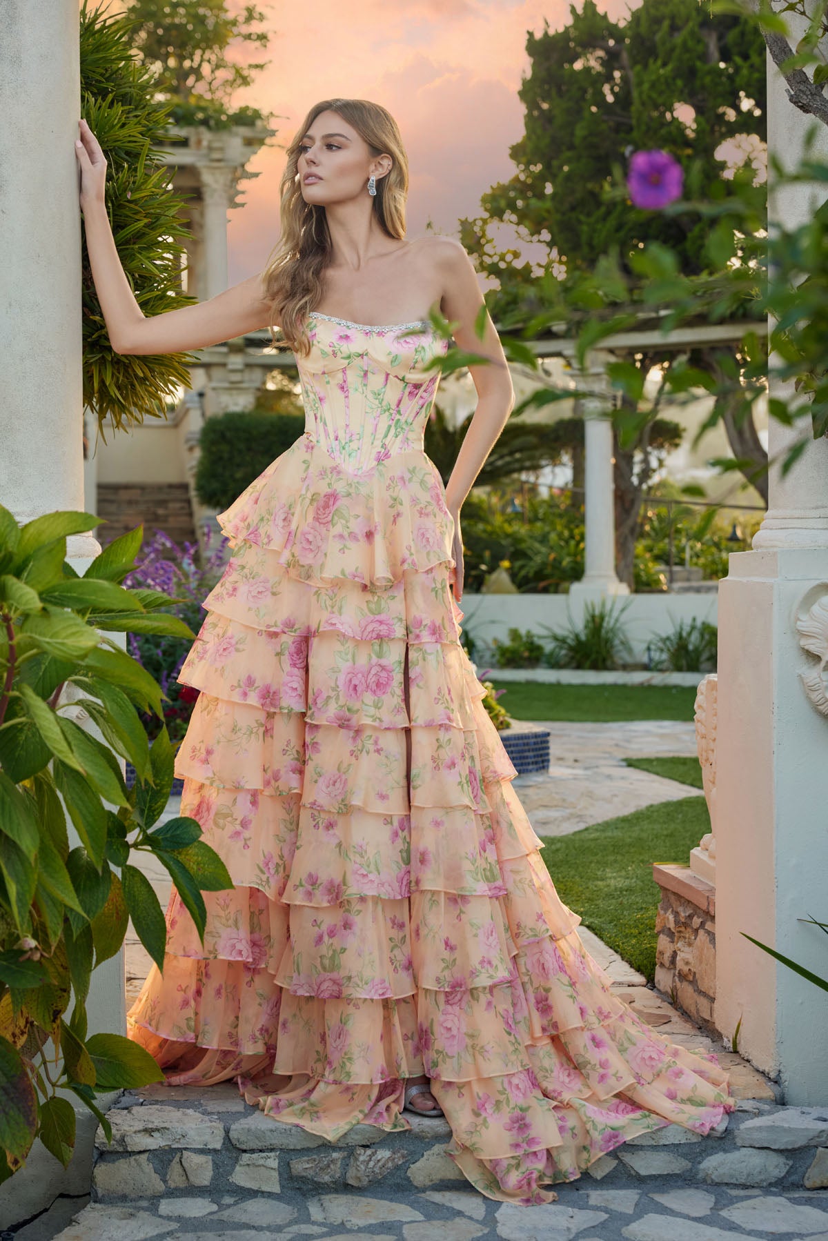 Floral tiered gown