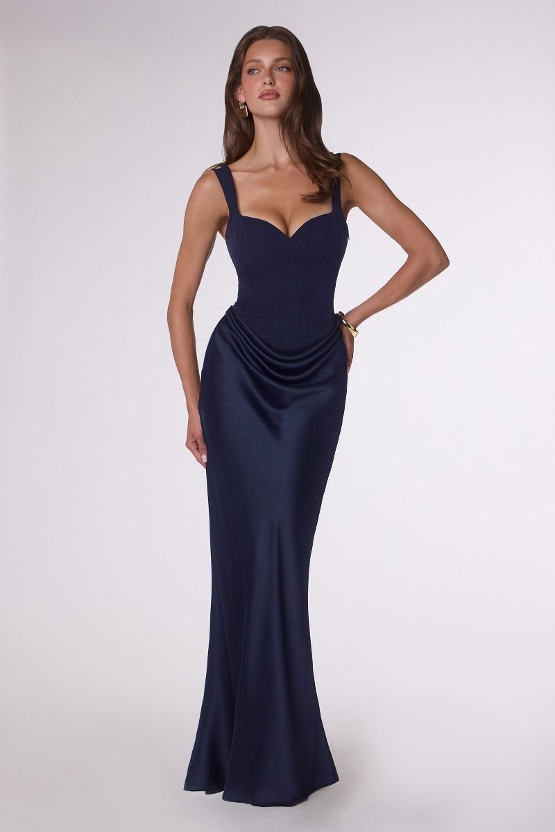 Crepe bodice with satin skirt and lining dress