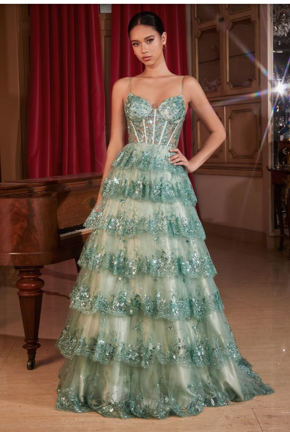 LAYERED SEQUIN BALL GOWN