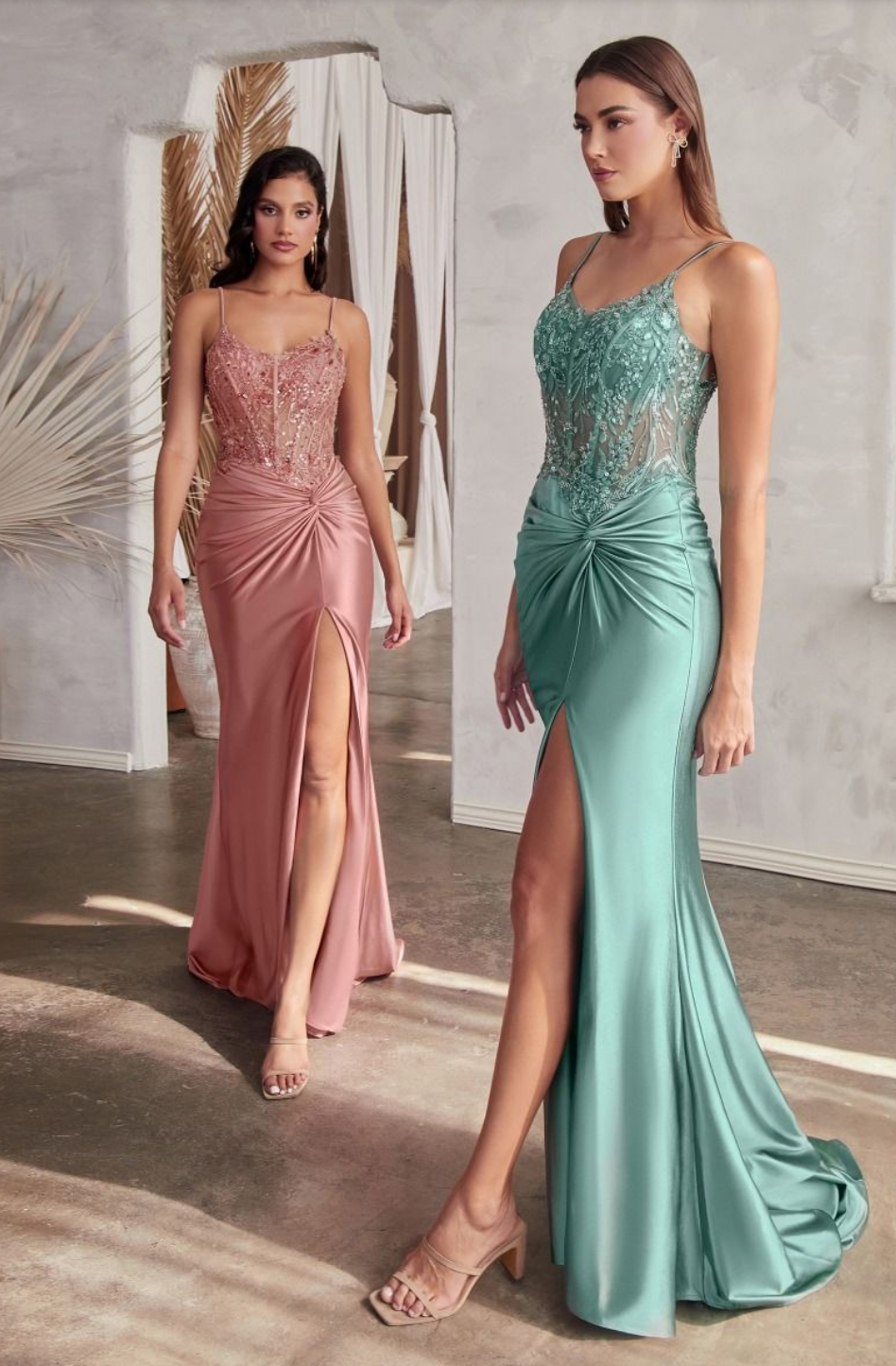 7 COLOURS AVAIBLE - FITTED SATIN GOWN WITH EMBELLISHED BODICE