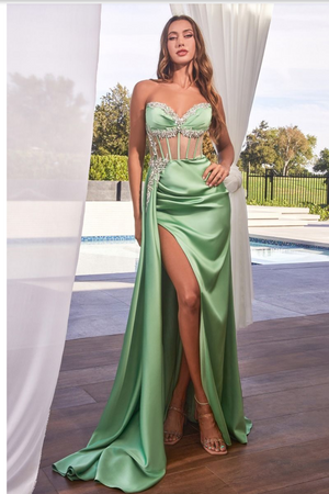 SATIN FITTED GOWN WITH EMBELISHMENT