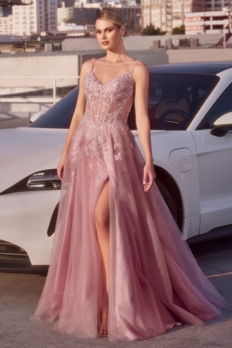 MAUVE A-LINE LAYERED TULLE DRESS