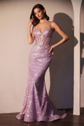 FLARE SEQUIN CORSET BACK GOWN