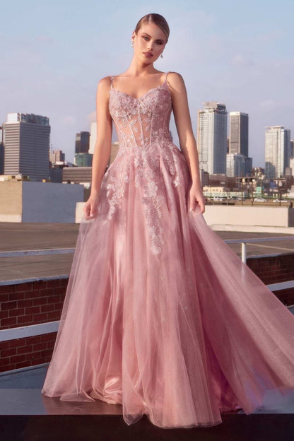 MAUVE A-LINE LAYERED TULLE DRESS