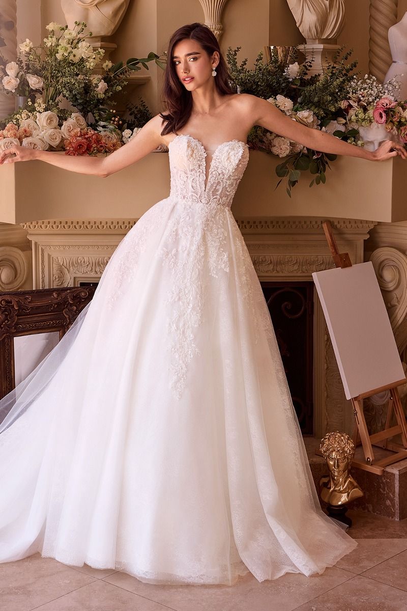 STRAPLESS WEDDING BALL GOWN & LACE BOLERO