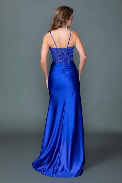 Embellished Corset Prom Dress with High Leg Slit