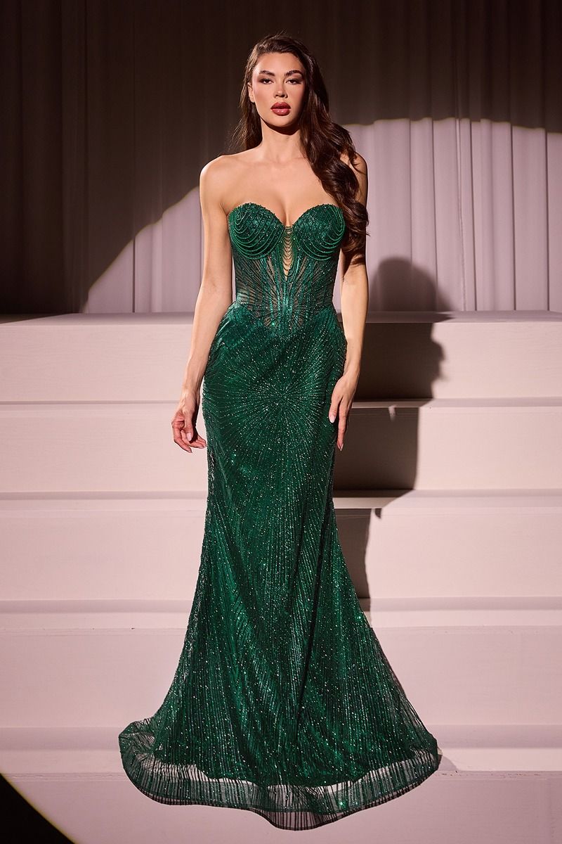 LONG STRAPLESS GLITTER DRESS