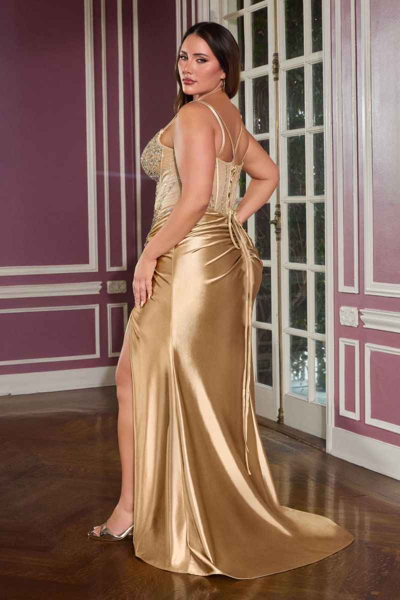 satin with ornate beading dress