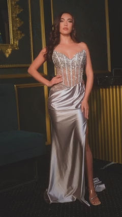 strapless sweetheart neckline with a stunning beaded corset