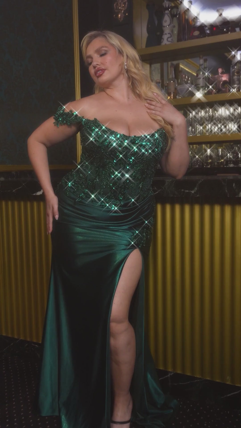 SATIN CURVE DRESS with OFF THE SHOULDER LACE