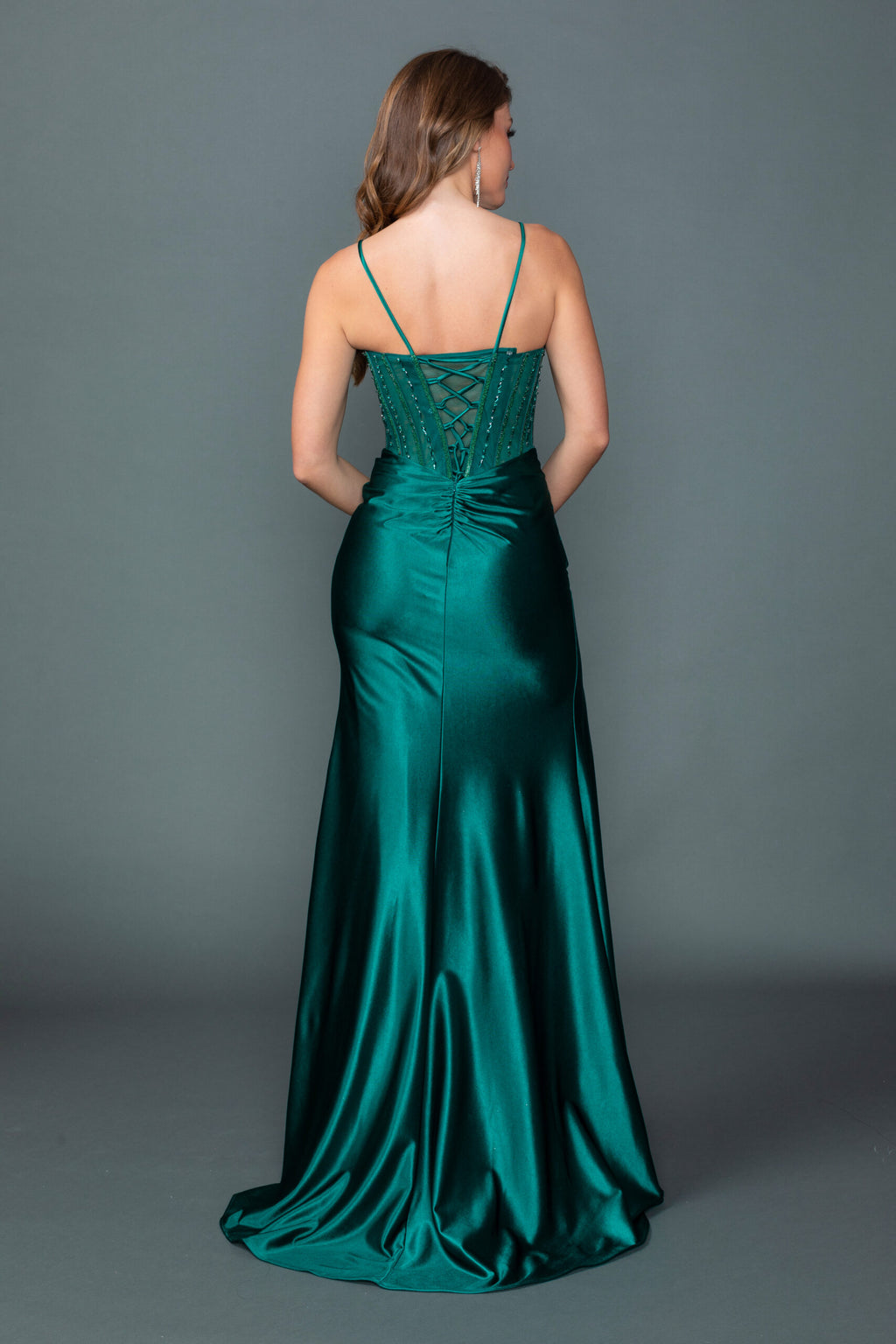 Embellished Corset Prom Dress with High Leg Slit