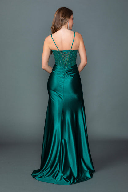 Embellished Corset Prom Dress with High Leg Slit