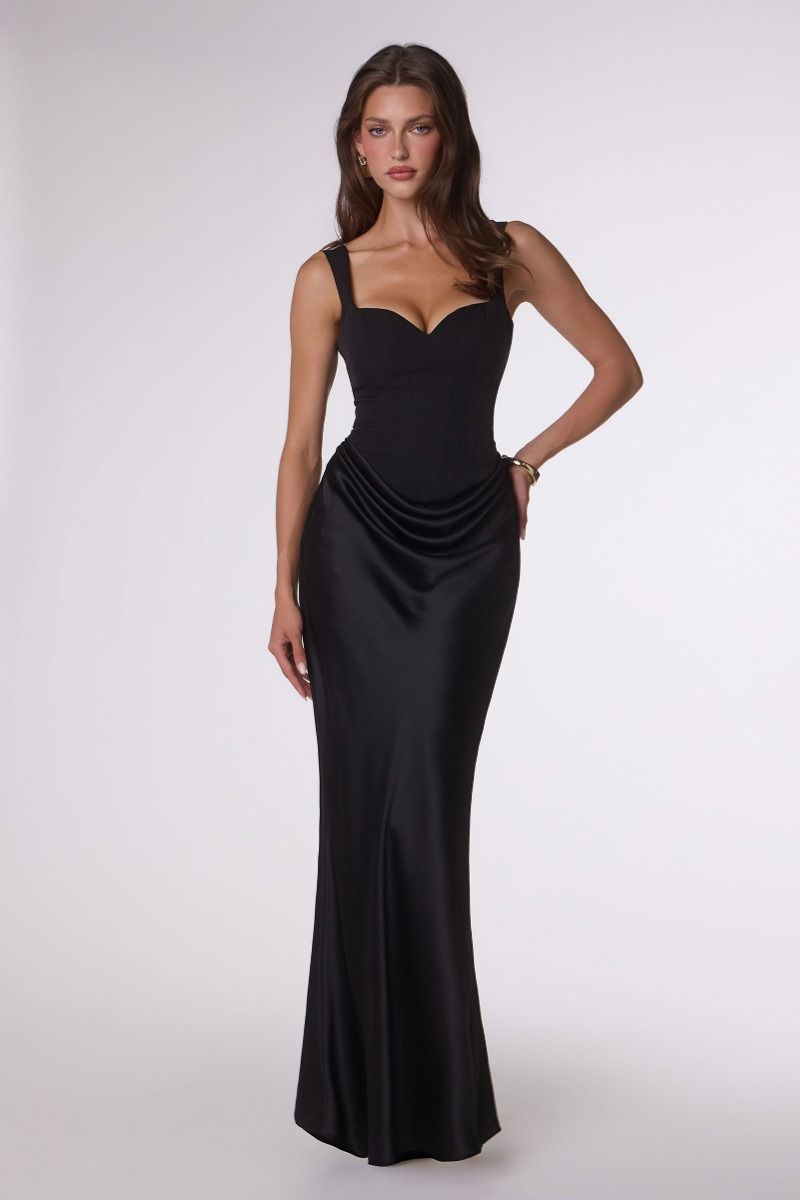 Crepe bodice with satin skirt and lining dress