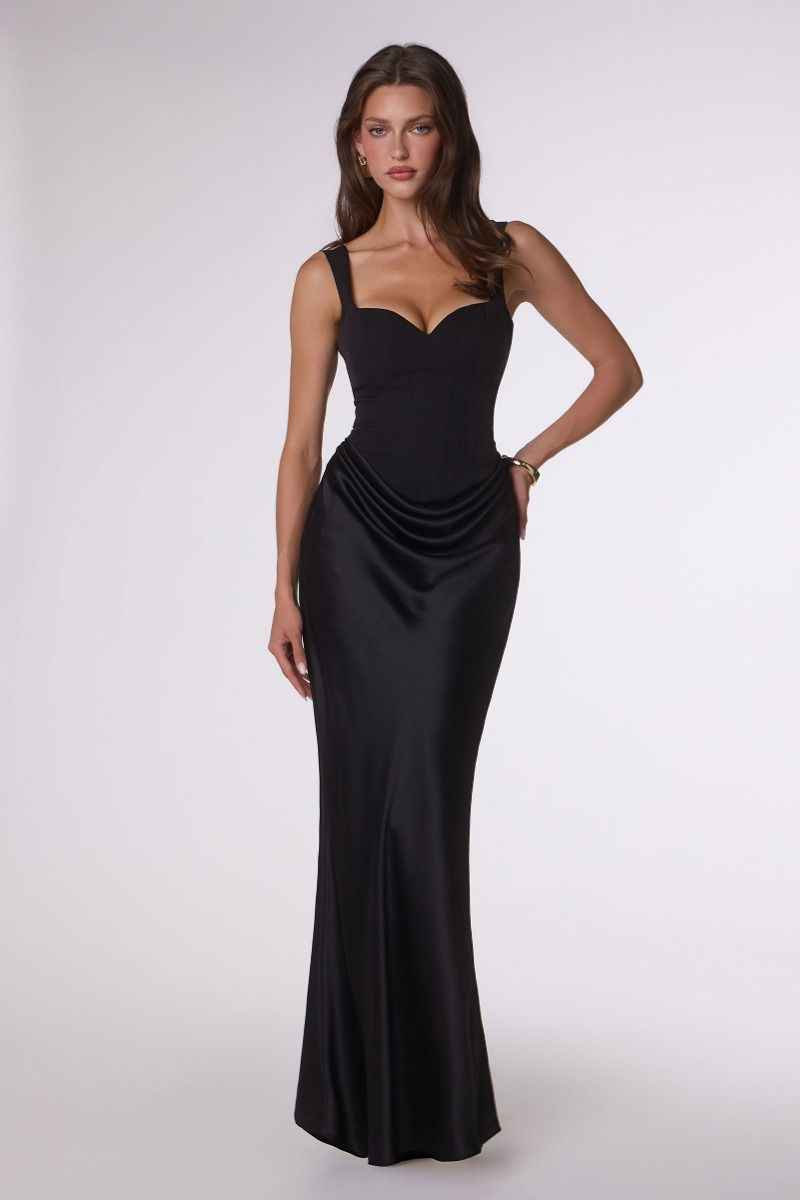Crepe bodice with satin skirt and lining dress