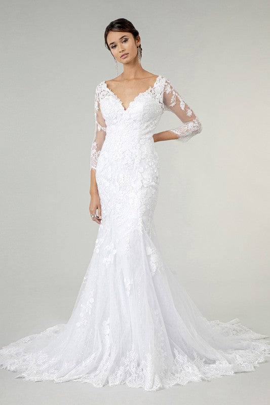 V-NECK FLORAL WEDDING GOWN